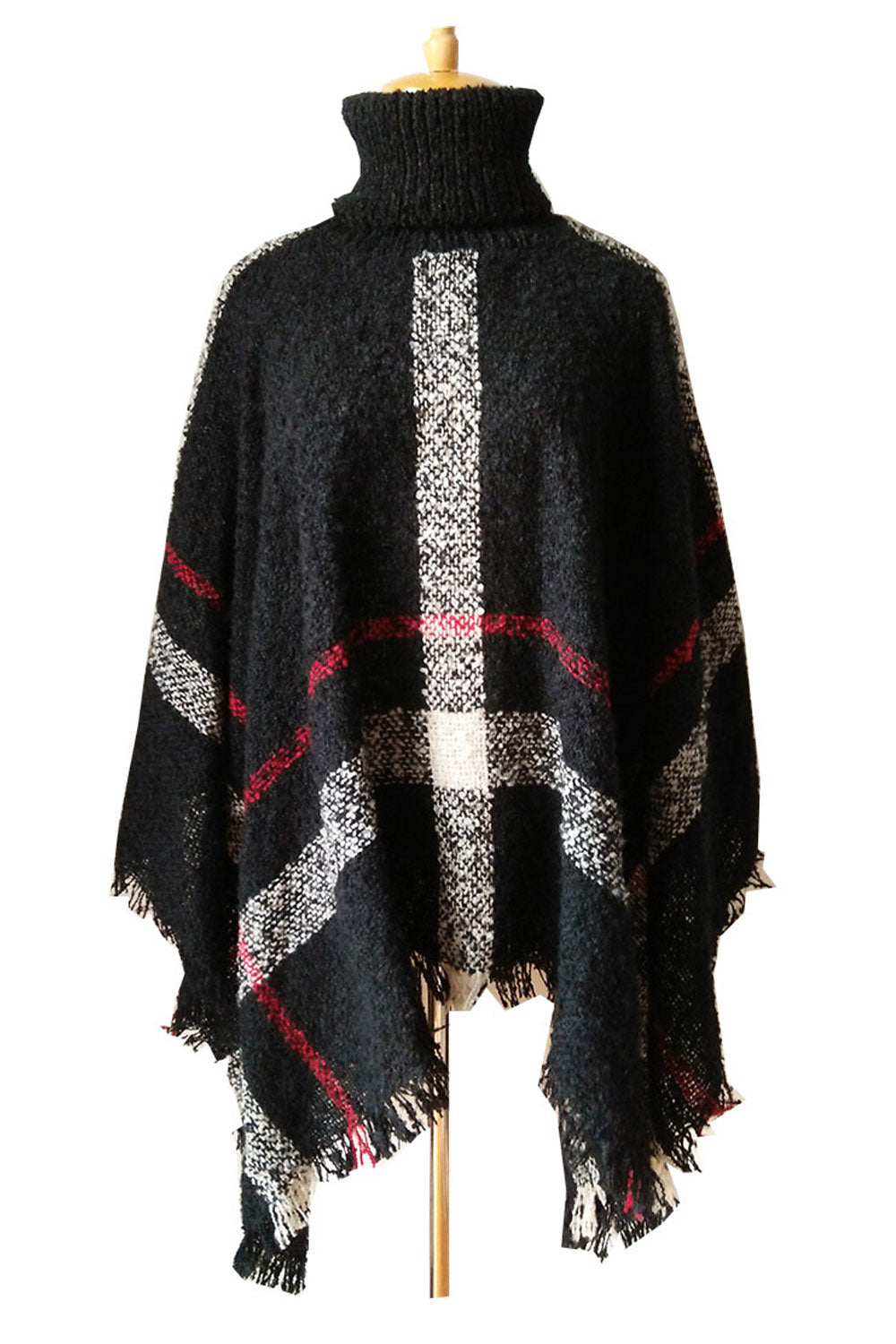 Women Windproof Plaid Pattern High Collar Pullover Shawl