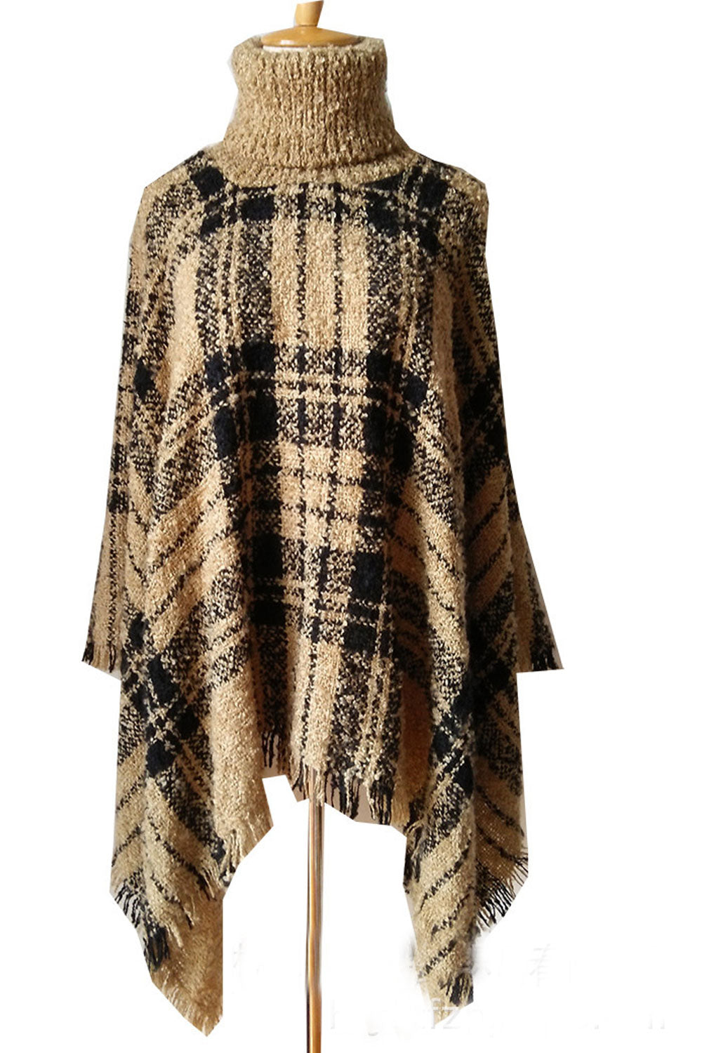 Women Windproof Plaid Pattern High Collar Pullover Shawl