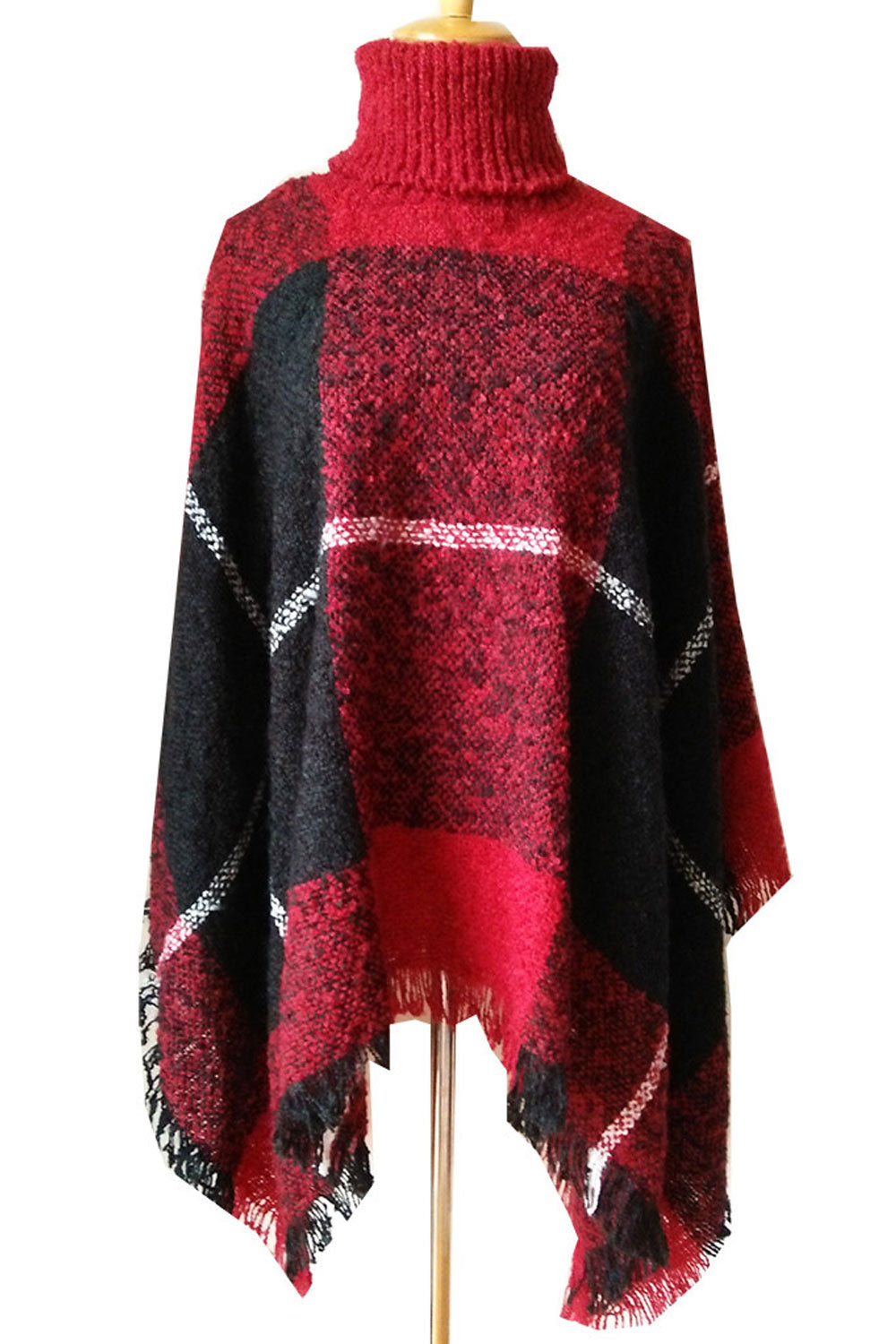 Women Windproof Plaid Pattern High Collar Pullover Shawl