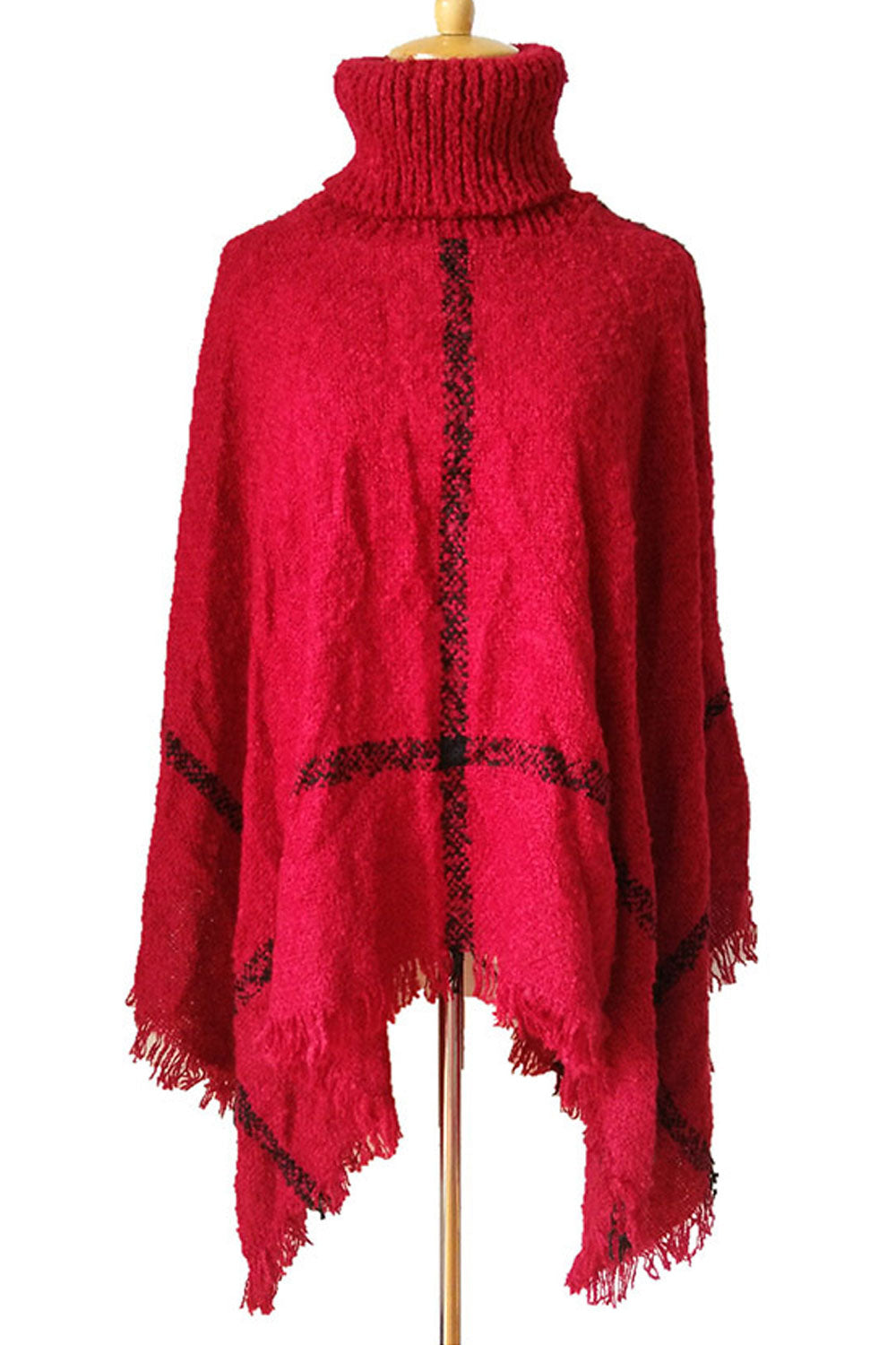 Women Windproof Plaid Pattern High Collar Pullover Shawl