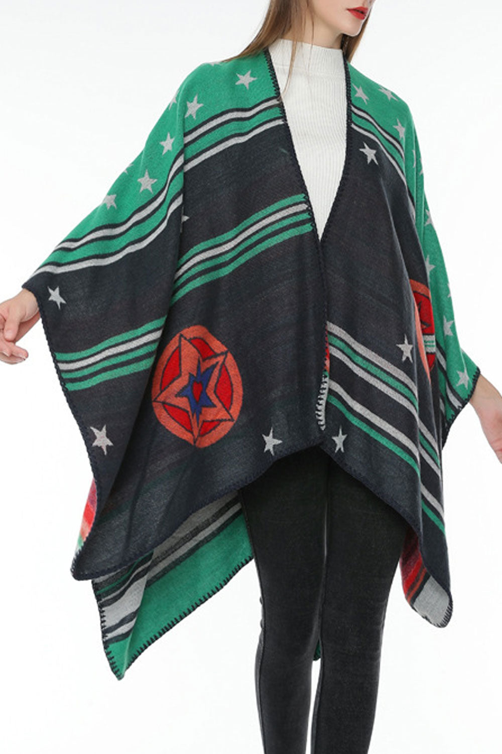 Women Lovely Color Stripe Star Warm Shawl