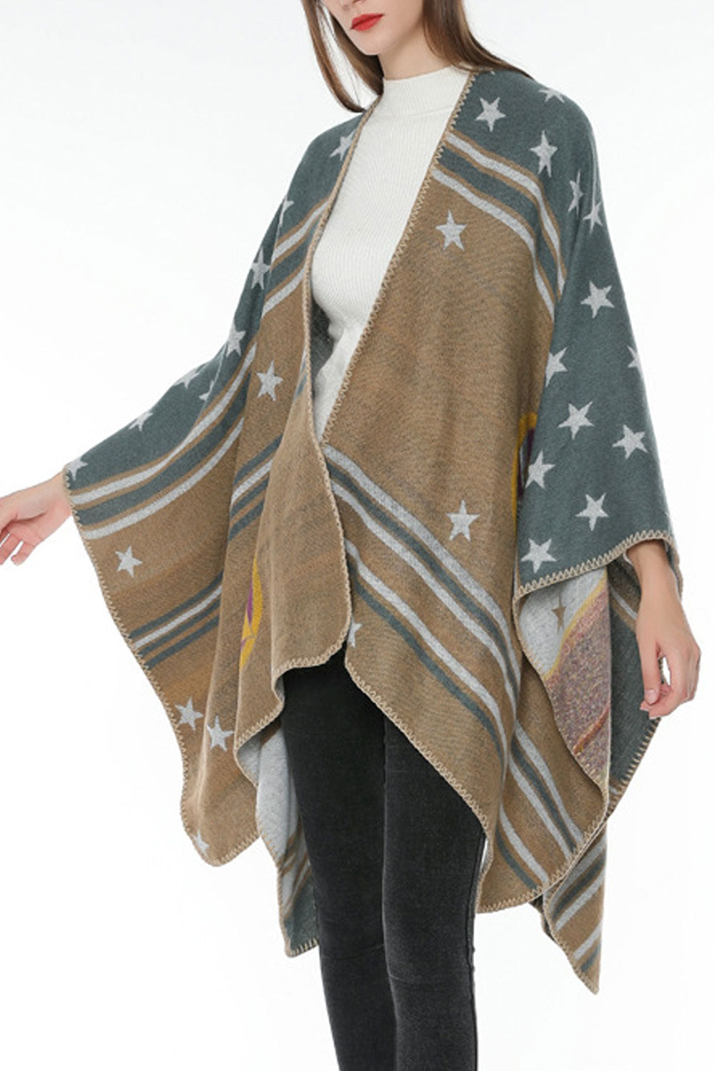 Women Lovely Color Stripe Star Warm Shawl