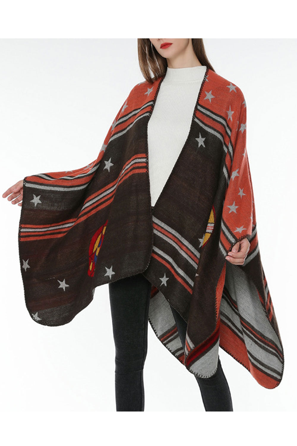 Women Lovely Color Stripe Star Warm Shawl