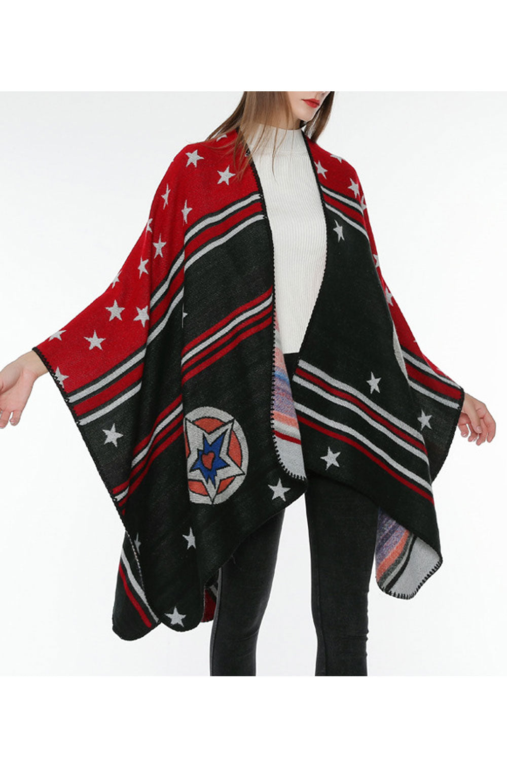 Women Lovely Color Stripe Star Warm Shawl