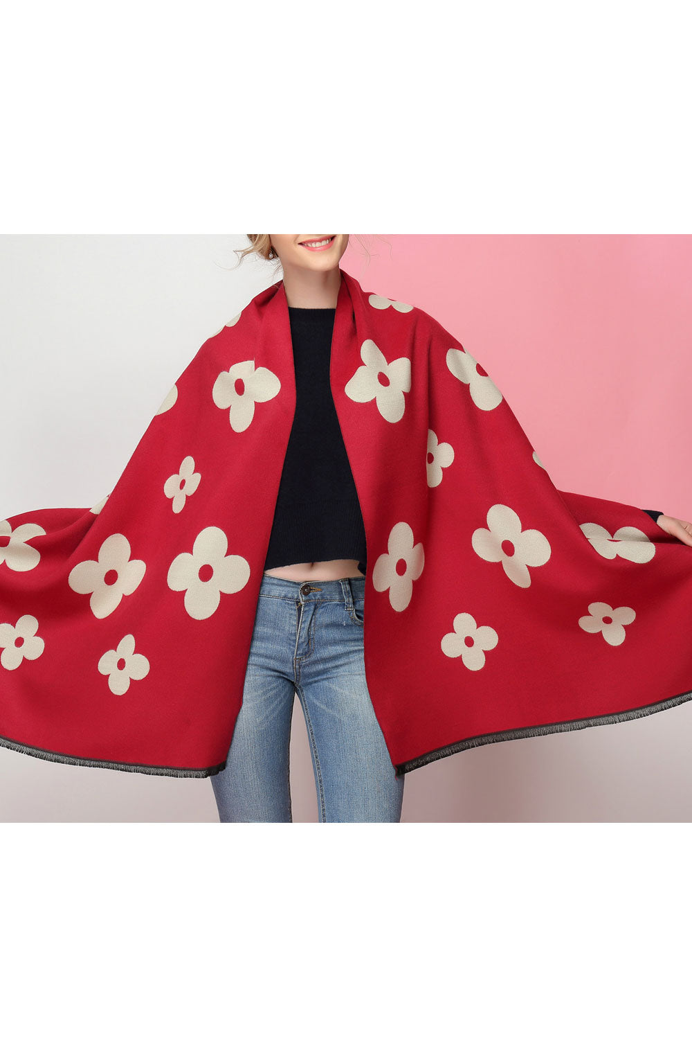 Women Stylish Flower Pattern Cashmere Warm Thick Shawl