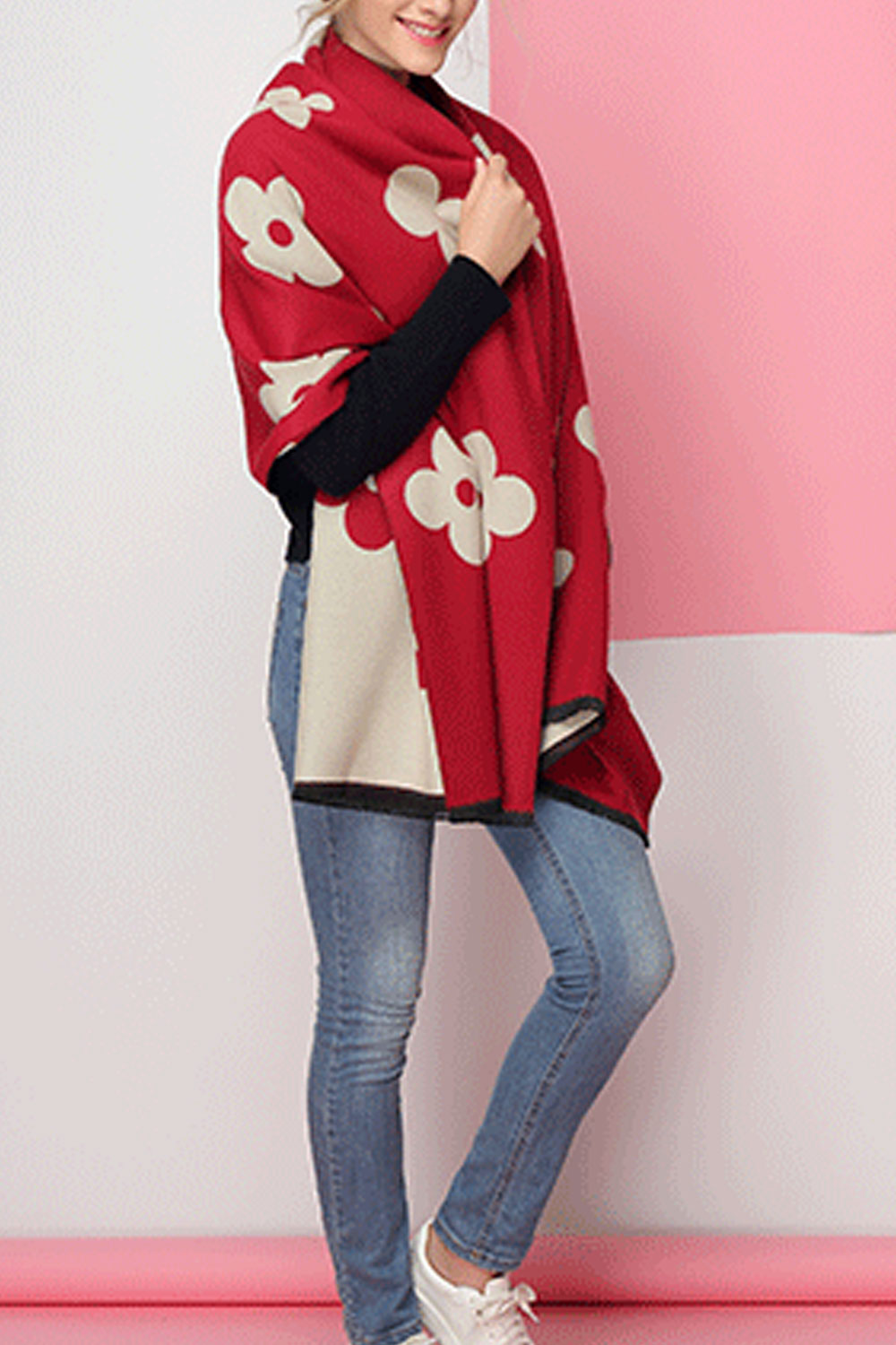 Women Stylish Flower Pattern Cashmere Warm Thick Shawl