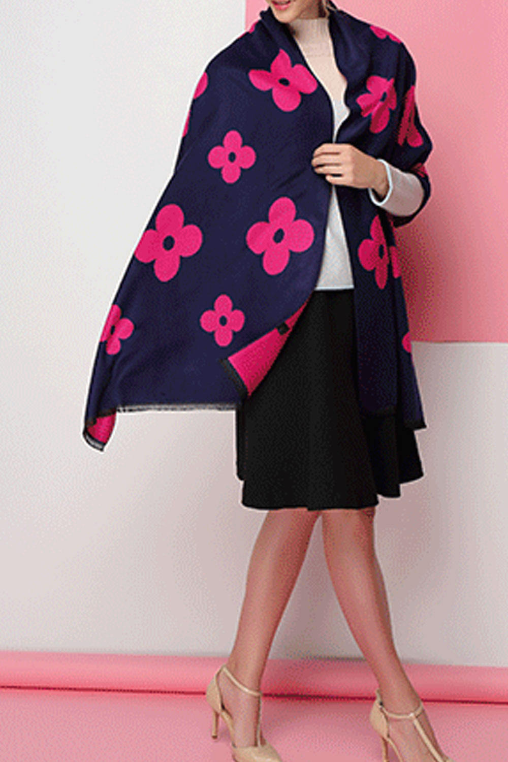 Women Stylish Flower Pattern Cashmere Warm Thick Shawl