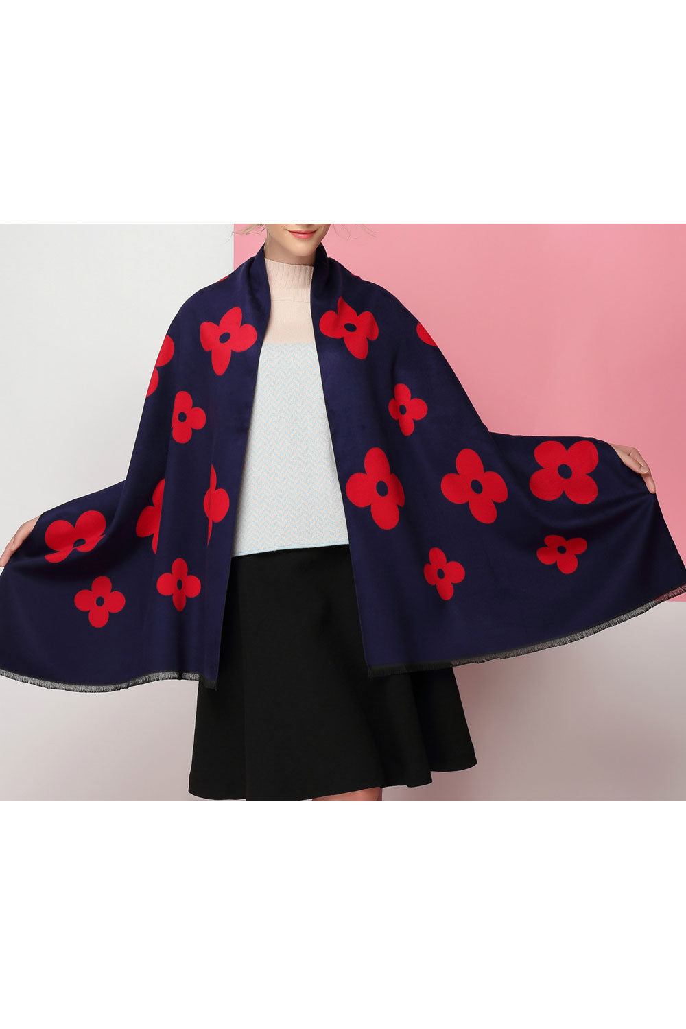 Women Stylish Flower Pattern Cashmere Warm Thick Shawl