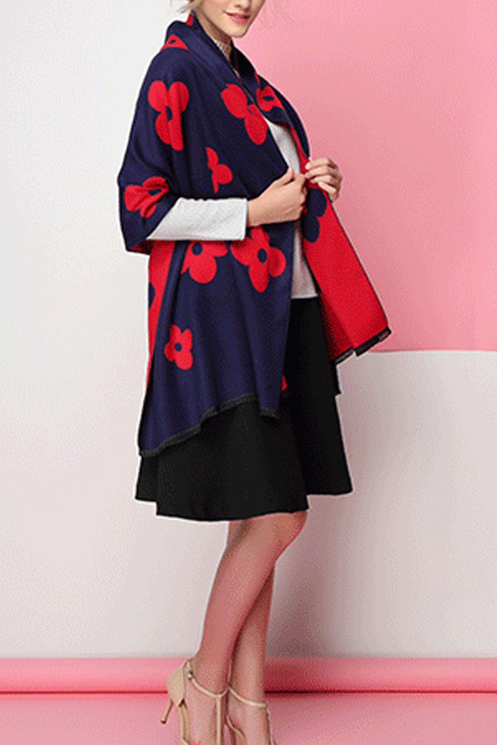 Women Stylish Flower Pattern Cashmere Warm Thick Shawl