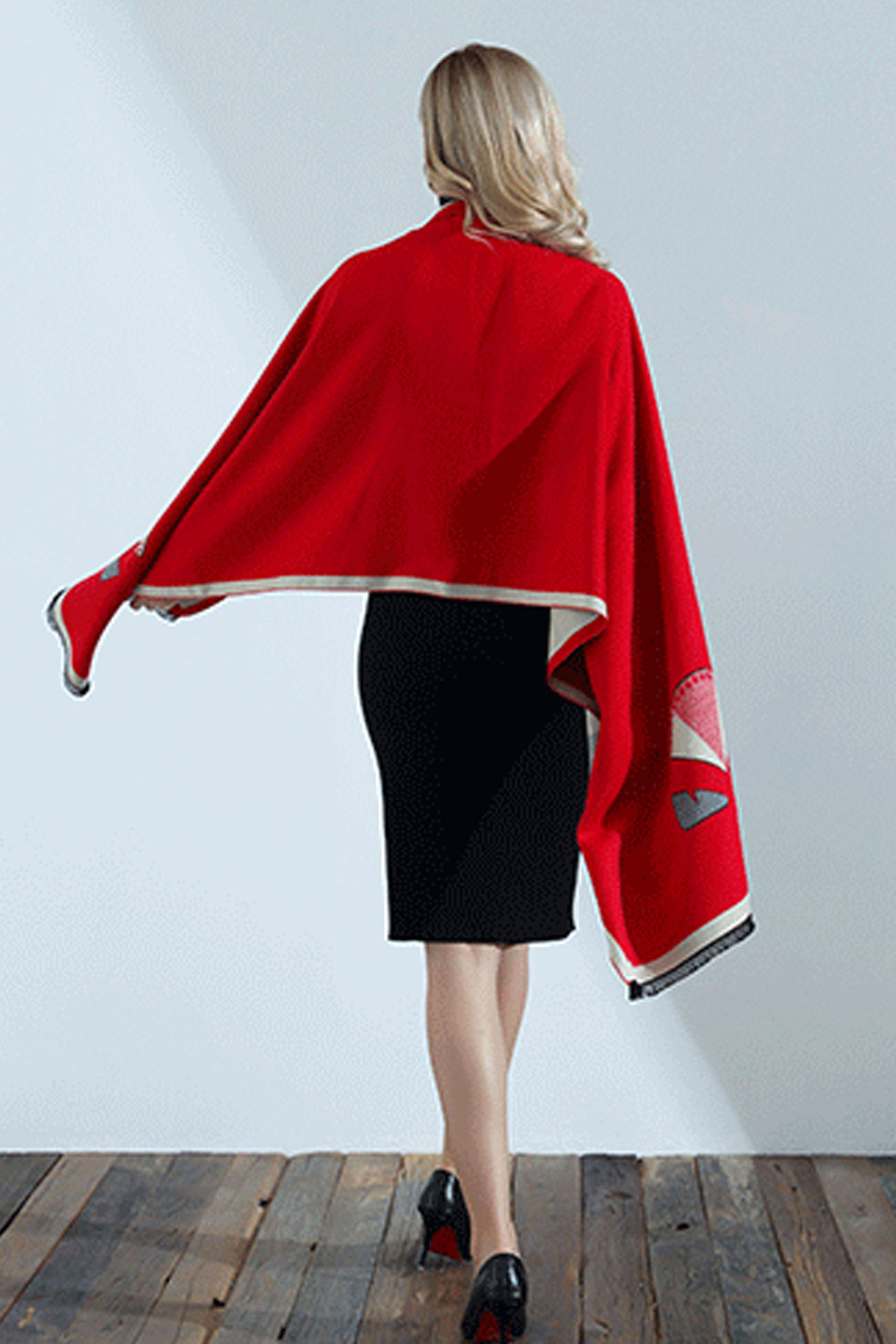 Women Cute Cartoon Pattern Cashmere Warm Thick Shawl