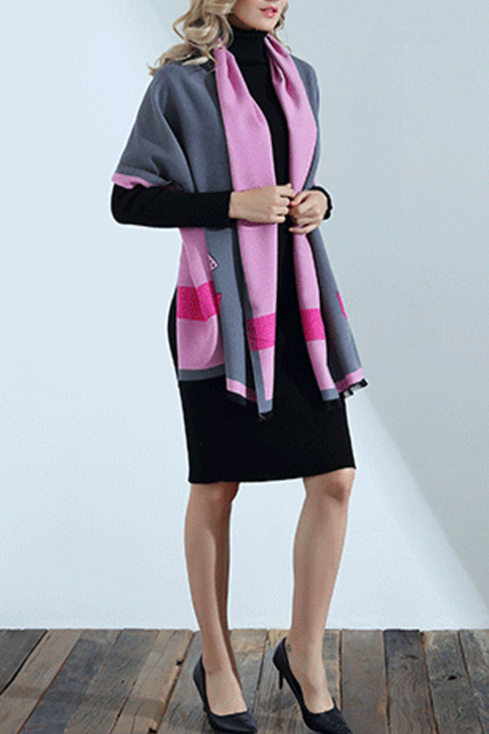 Women Cute Cartoon Pattern Cashmere Warm Thick Shawl