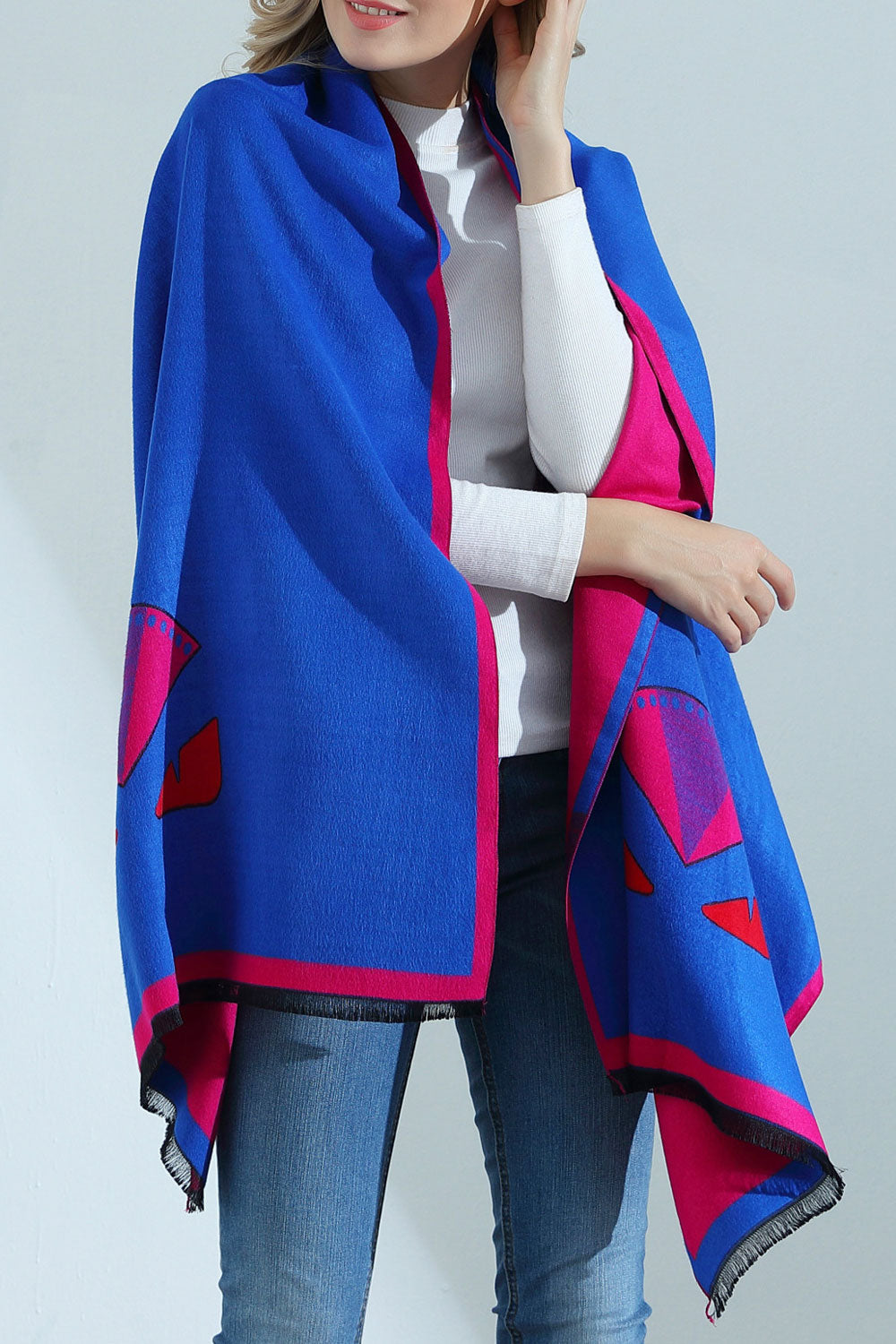 Women Cute Cartoon Pattern Cashmere Warm Thick Shawl