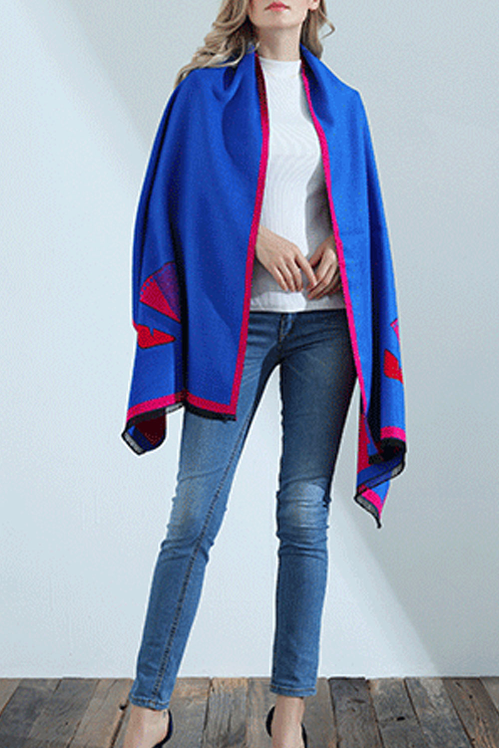 Women Cute Cartoon Pattern Cashmere Warm Thick Shawl