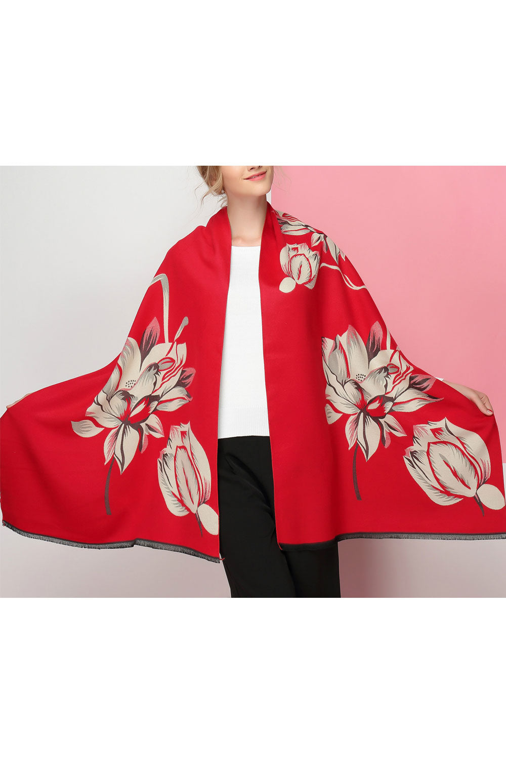 Women Lovely Flower Pattern Thick & Warm Cashmere Shawl