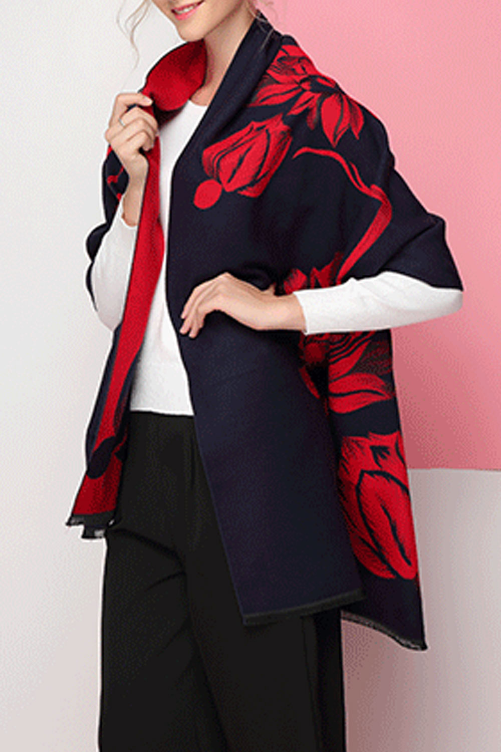 Women Lovely Flower Pattern Thick & Warm Cashmere Shawl