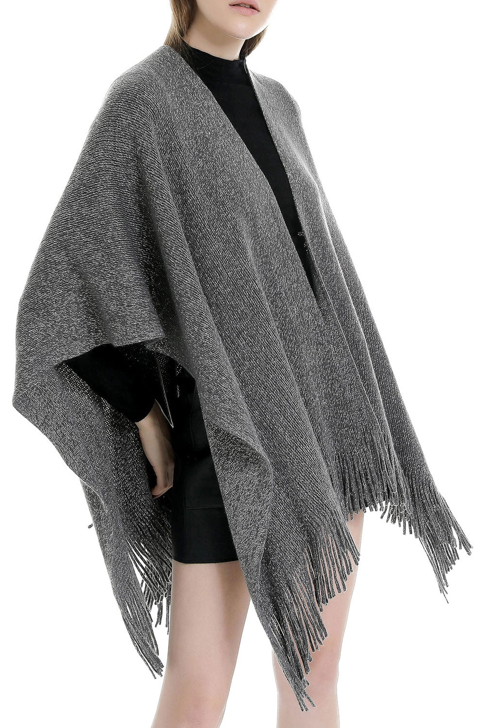 Women Fashion Solid Color Tassel Decorate Warm & Thick Shawl