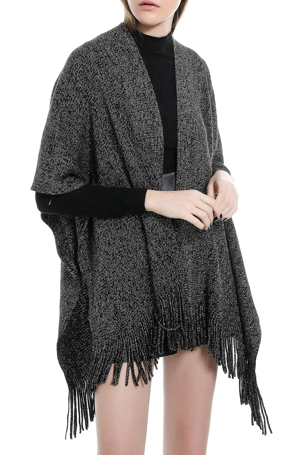 Women Fashion Solid Color Tassel Decorate Warm & Thick Shawl