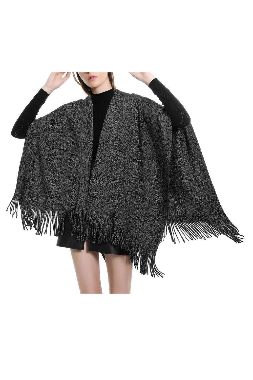 Women Fashion Solid Color Tassel Decorate Warm & Thick Shawl