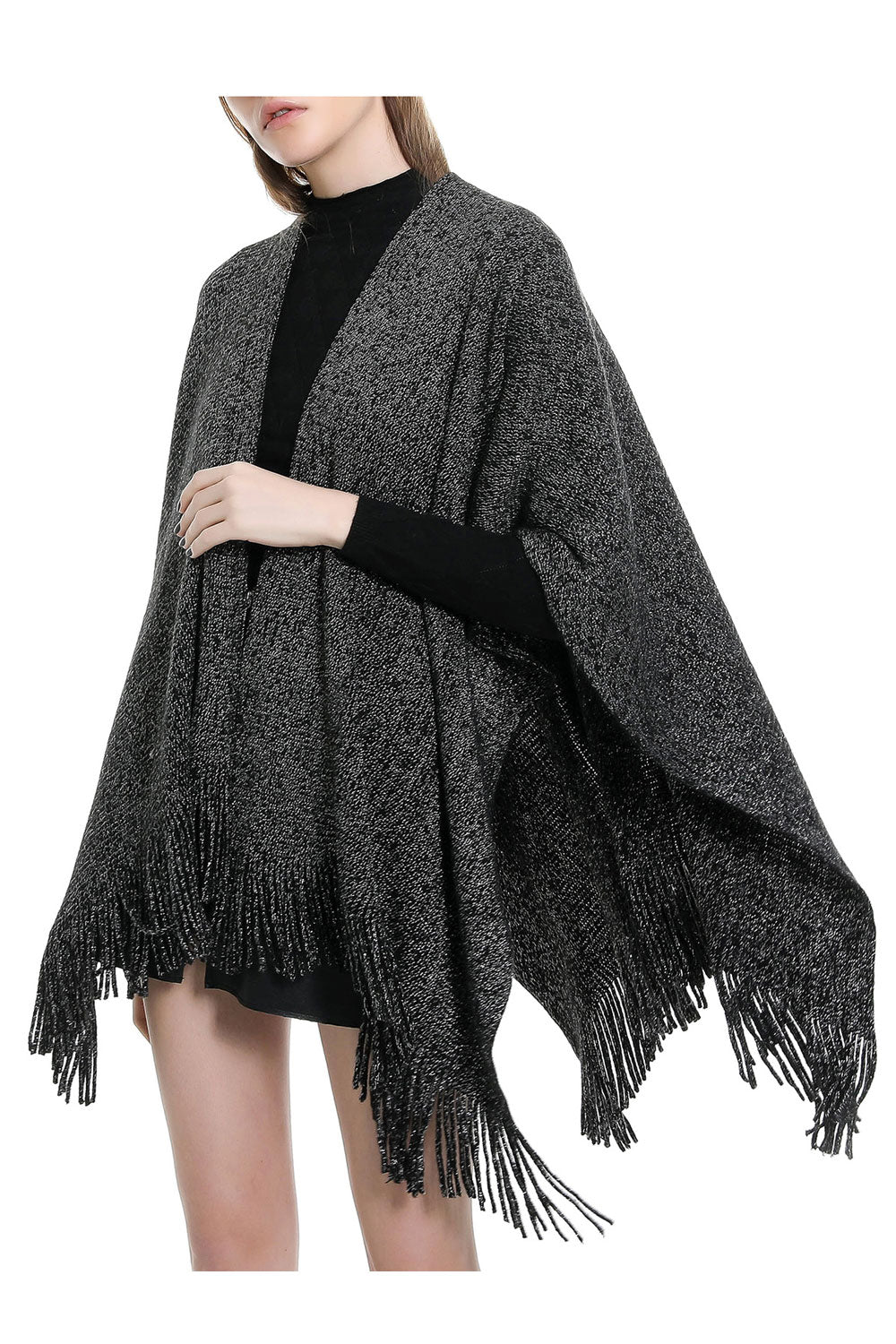 Women Fashion Solid Color Tassel Decorate Warm & Thick Shawl