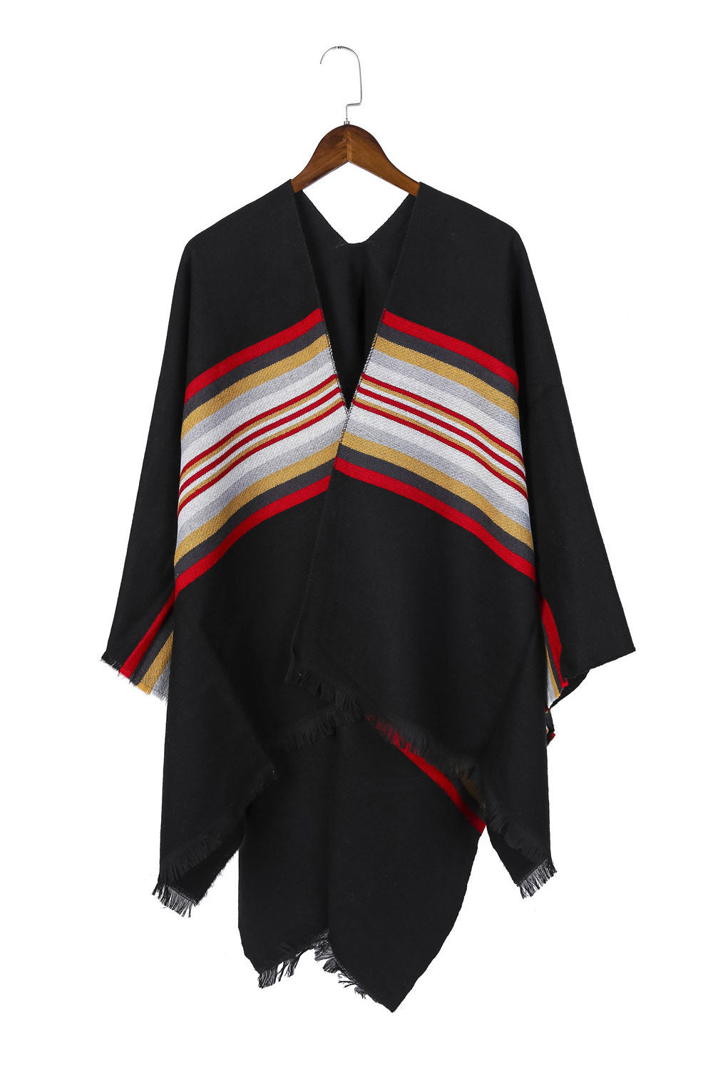 Women Solid Colored Stripe Pattern Warm Shawl