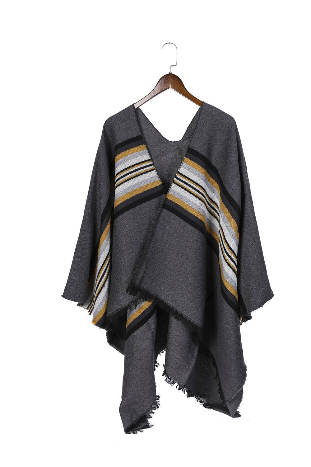 Women Solid Colored Stripe Pattern Warm Shawl