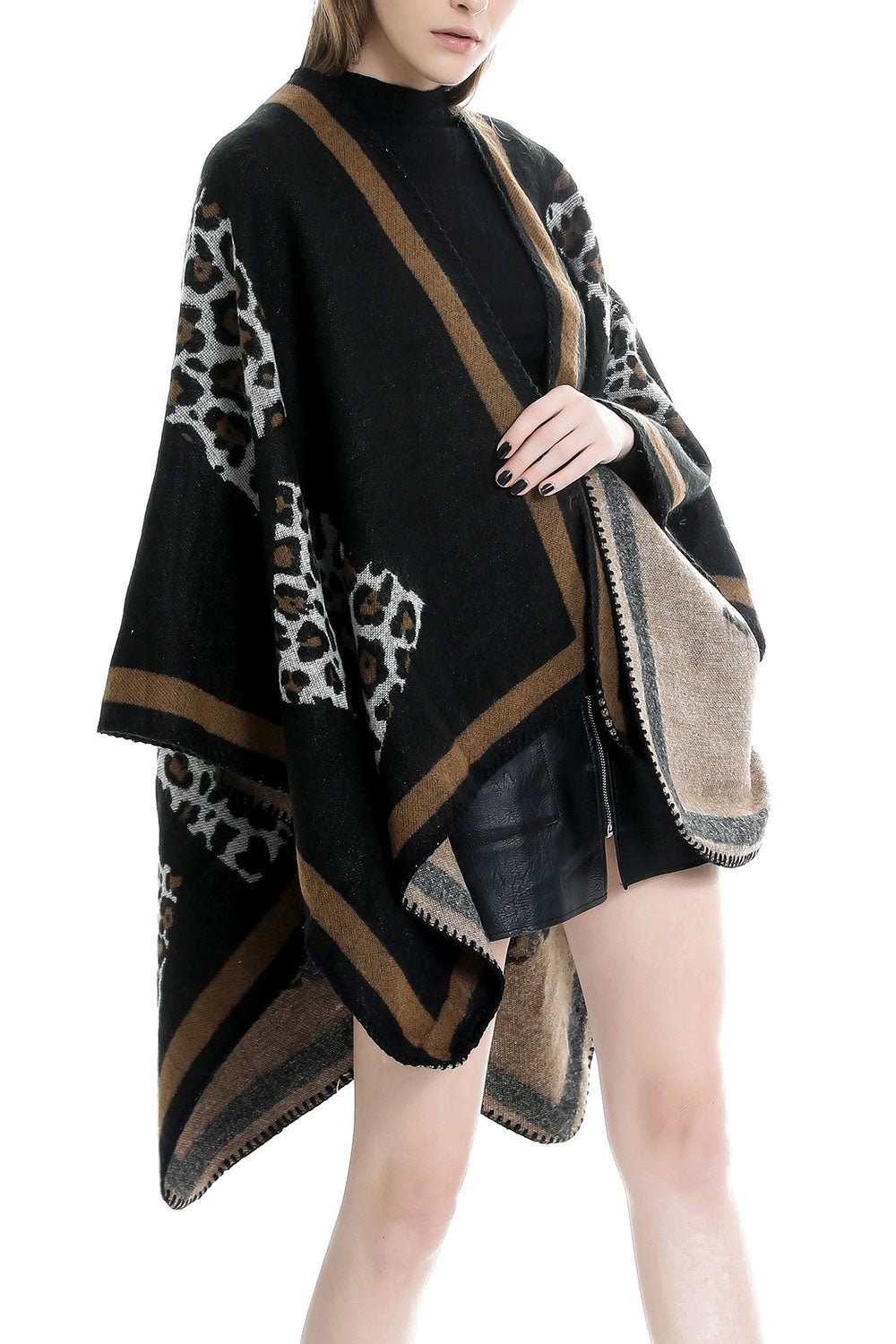 Women Fashion Leopard Pattern Thick Warm Cashmere Shawl