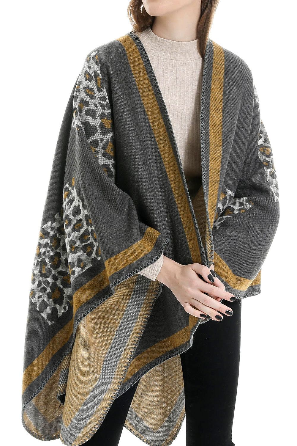 Women Fashion Leopard Pattern Thick Warm Cashmere Shawl