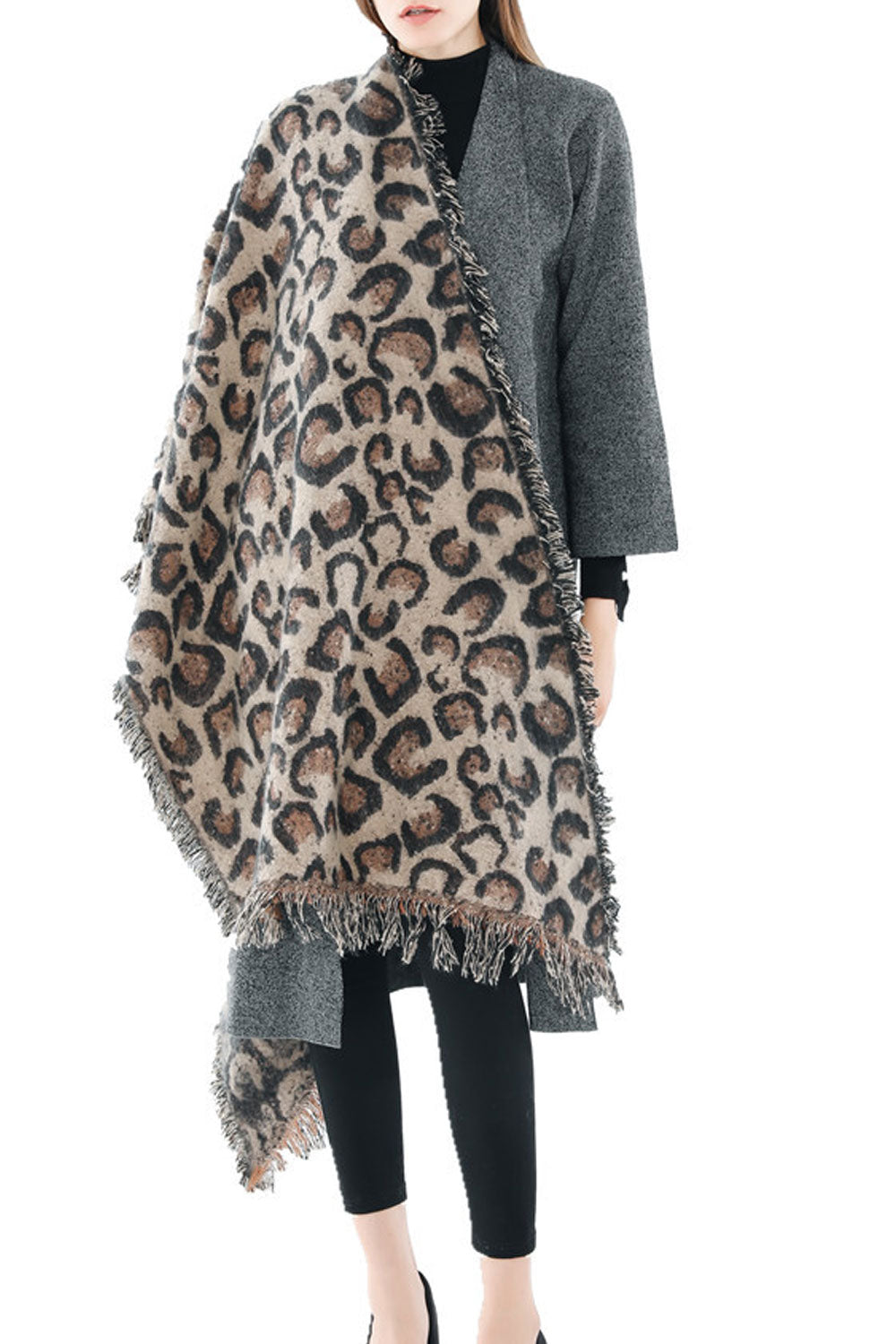 Women Autumn Leopard Pattern Thick & Warm Shawl