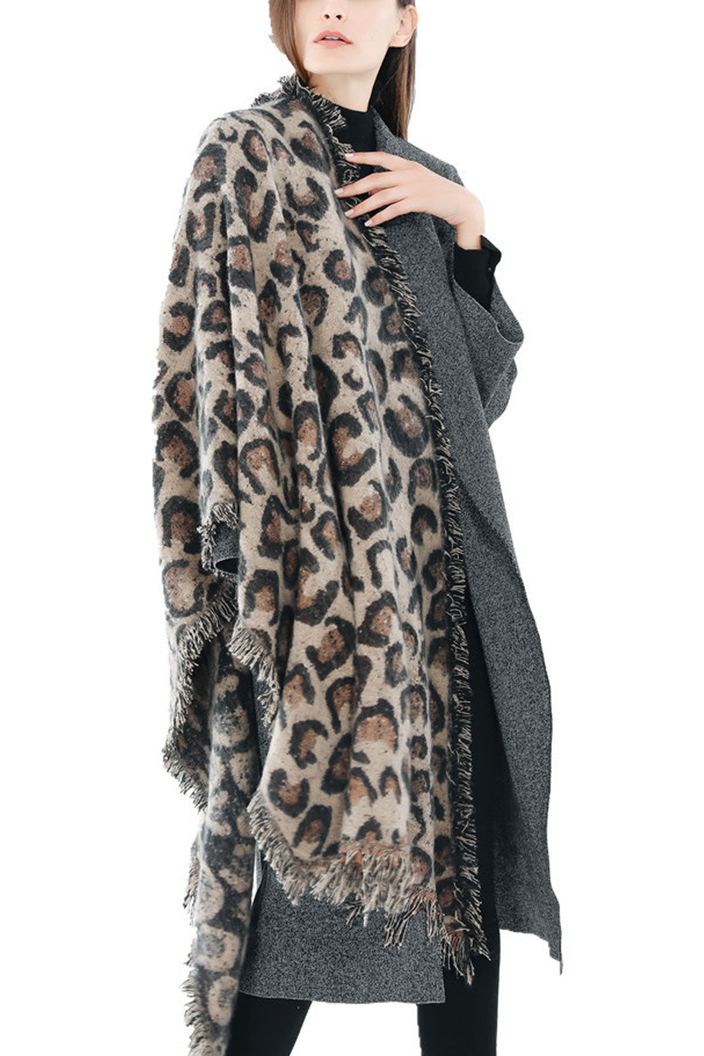 Women Autumn Leopard Pattern Thick & Warm Shawl