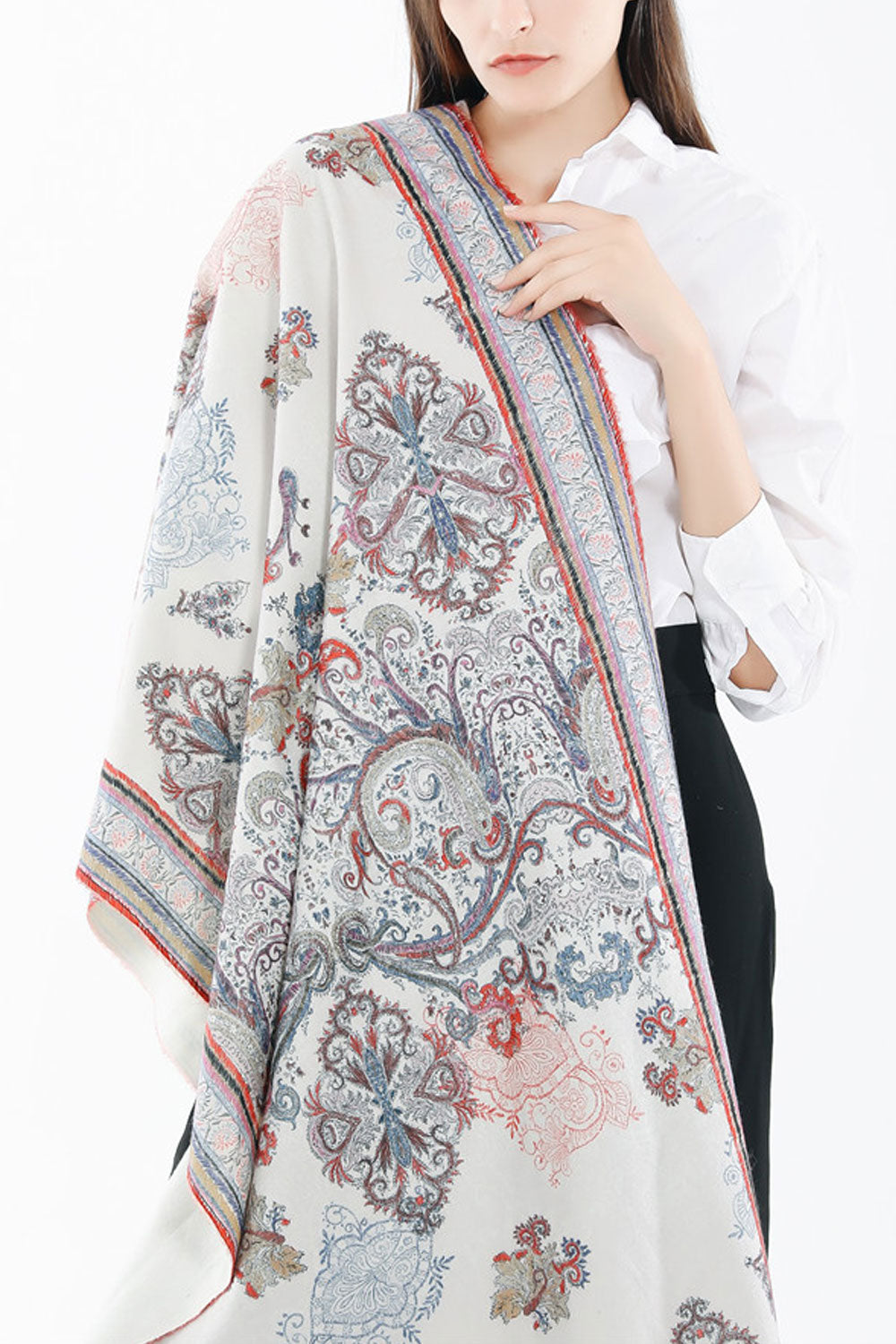 Women Fashion Cashew Flower Tassel Decorated Warm Shawl