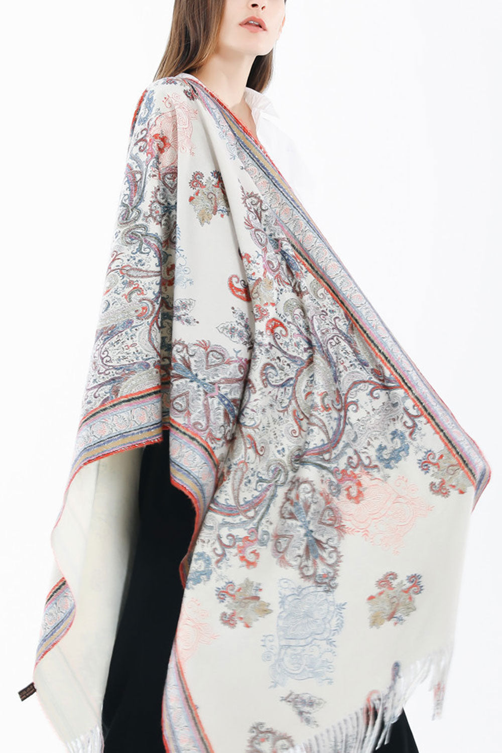 Women Fashion Cashew Flower Tassel Decorated Warm Shawl