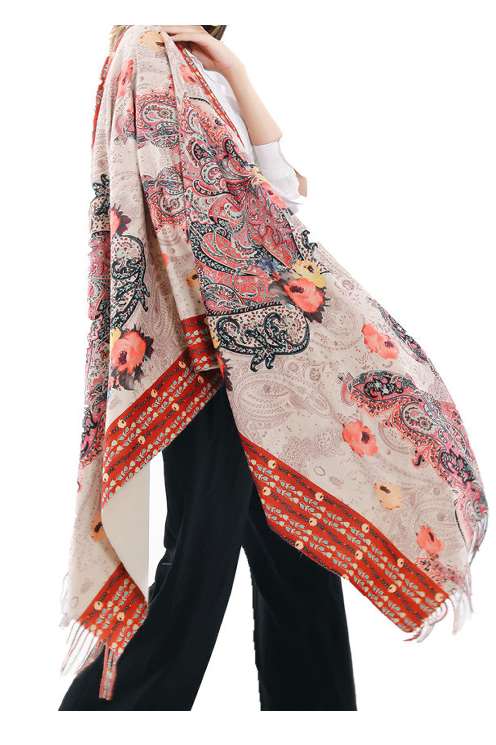Women Fashion Cashew Flower Tassel Decorated Warm Shawl