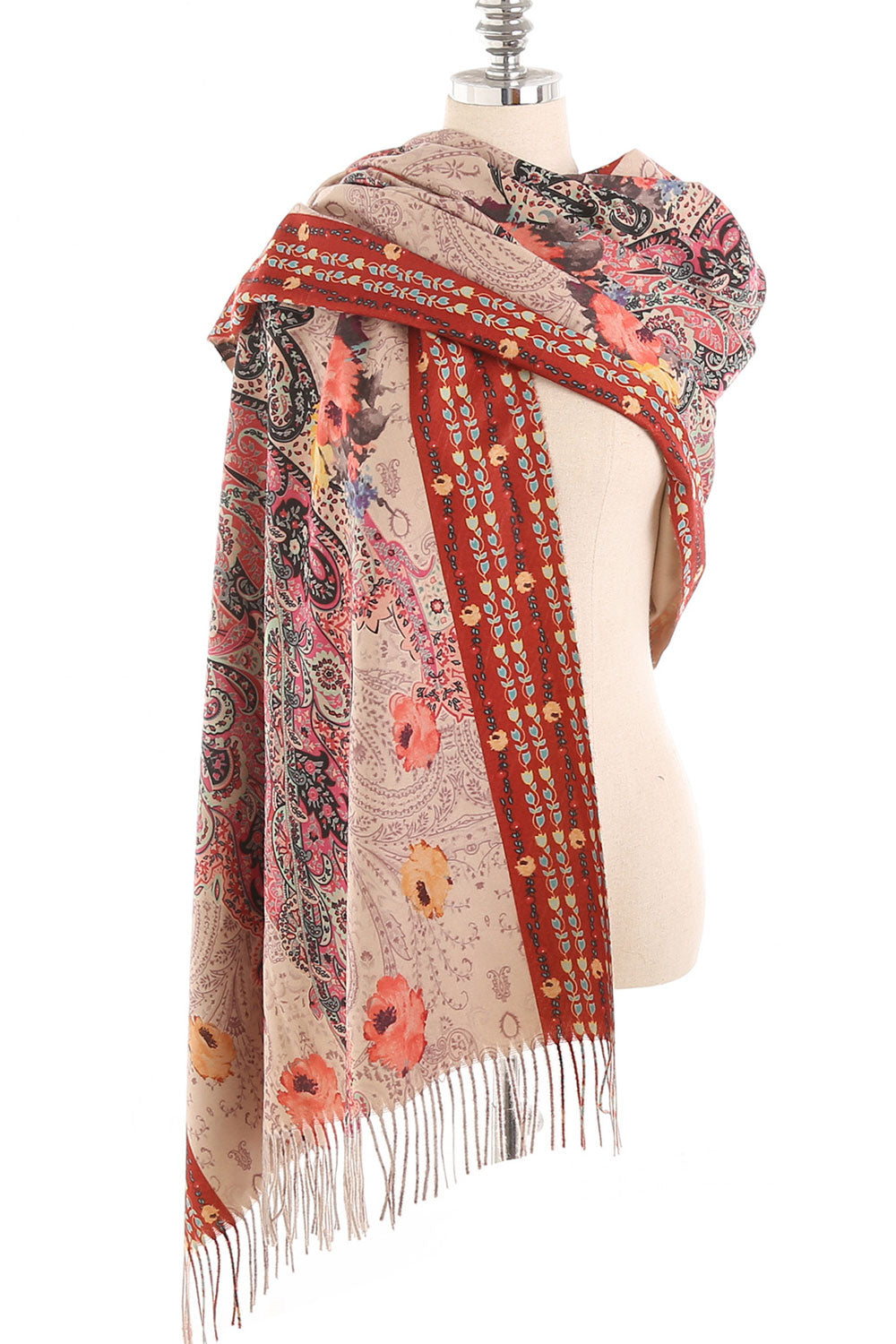 Women Fashion Cashew Flower Tassel Decorated Warm Shawl