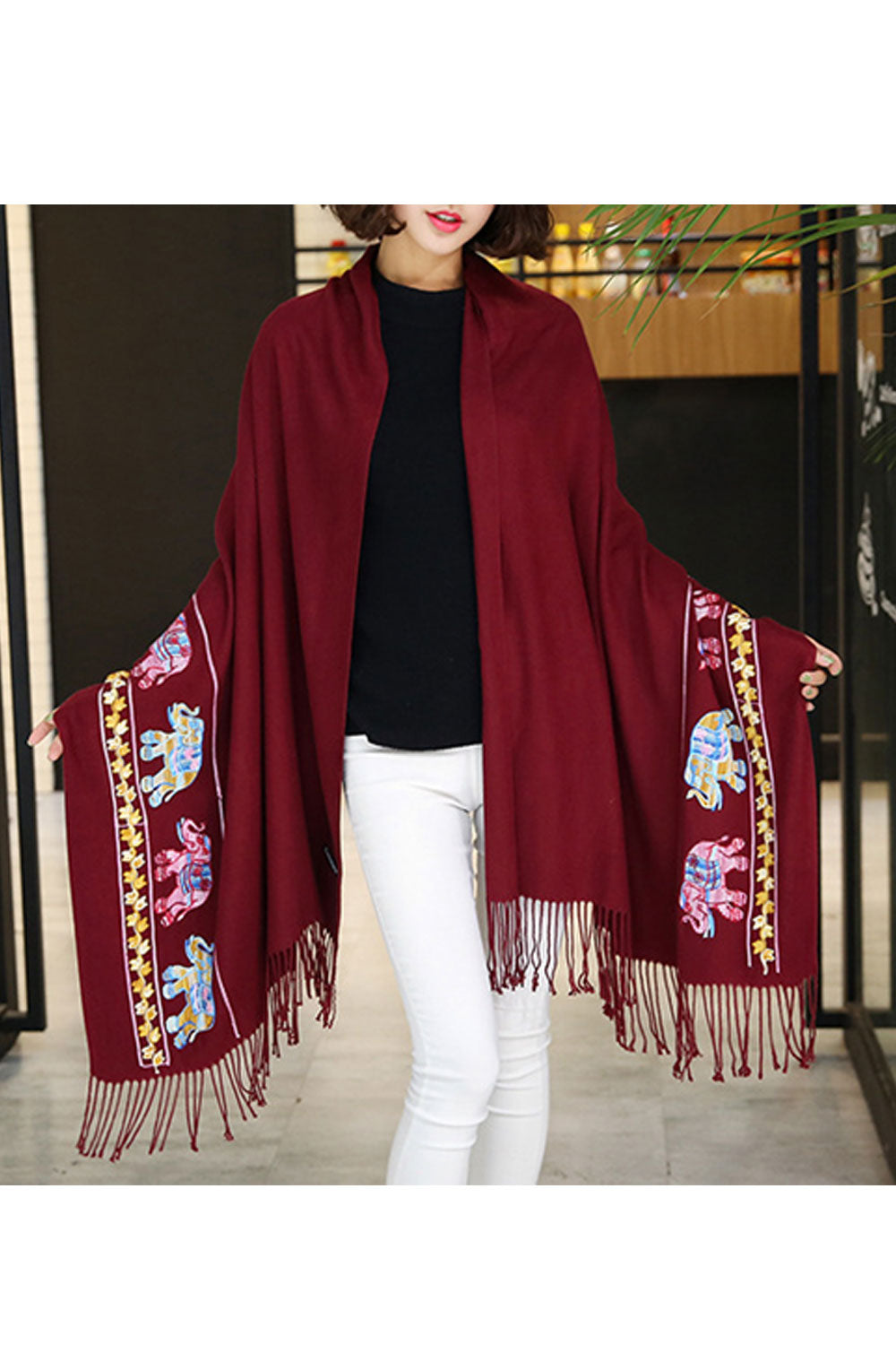 Women Fashionable Tassel Decorated Thick & Warm Shawl