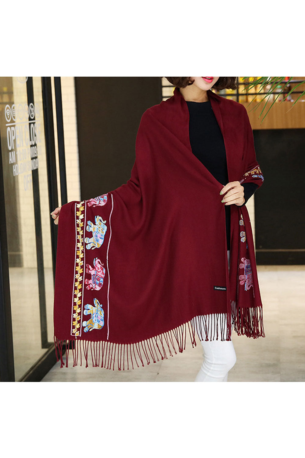 Women Fashionable Tassel Decorated Thick & Warm Shawl