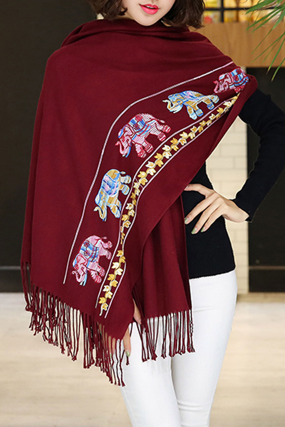 Women Fashionable Tassel Decorated Thick & Warm Shawl