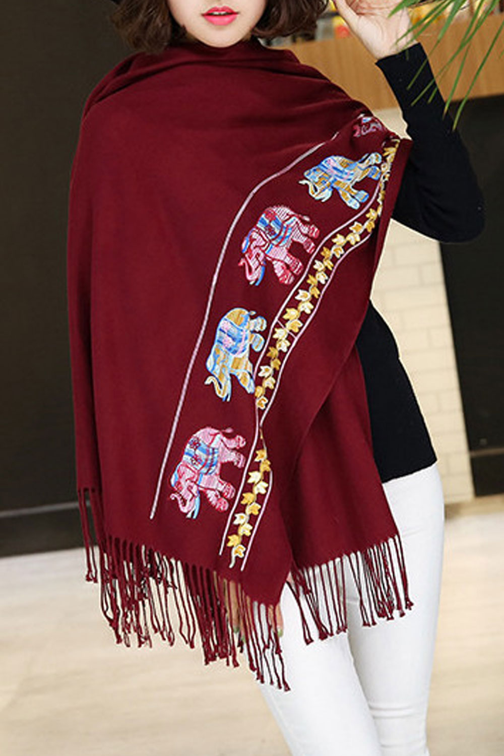 Women Fashionable Tassel Decorated Thick & Warm Shawl