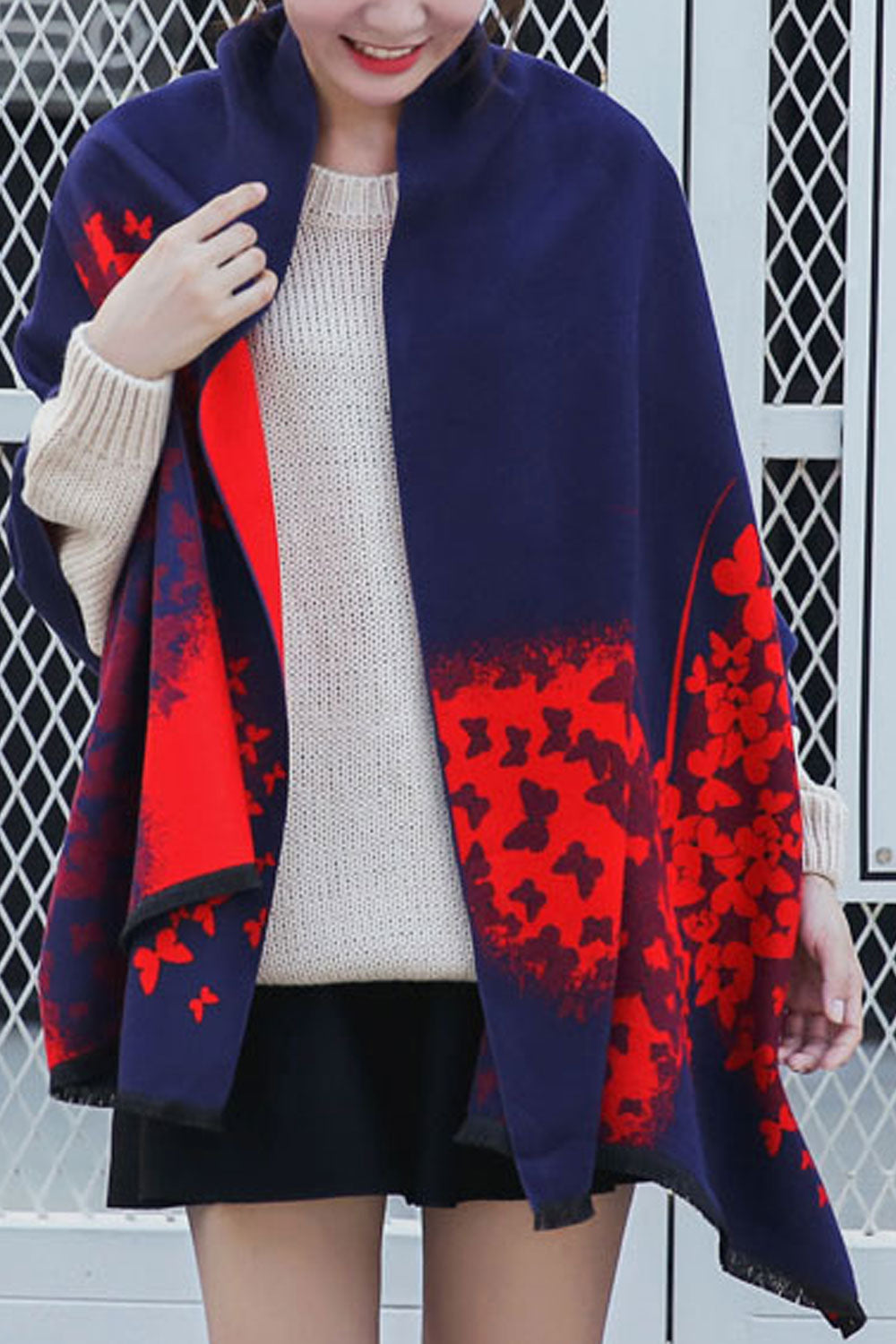 Women Autumn Winter Butterfly Decorated Warm Shawl