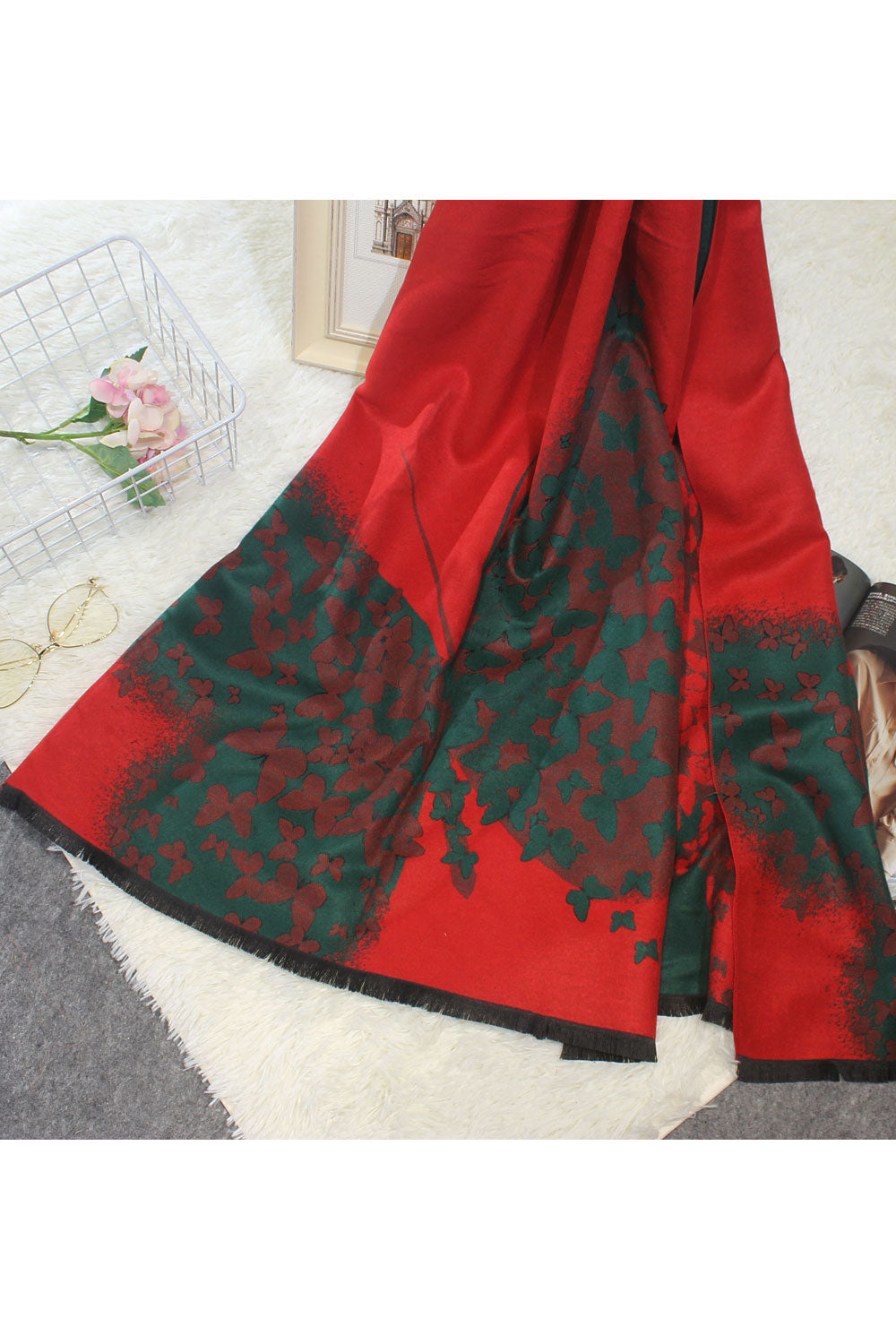 Women Autumn Winter Butterfly Decorated Warm Shawl