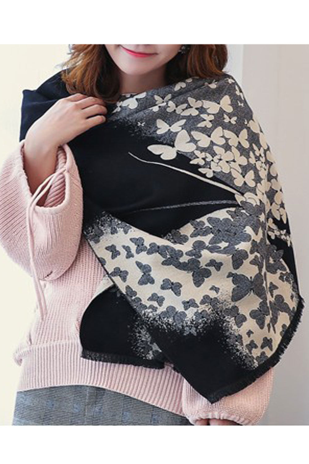 Women Autumn Winter Butterfly Decorated Warm Shawl