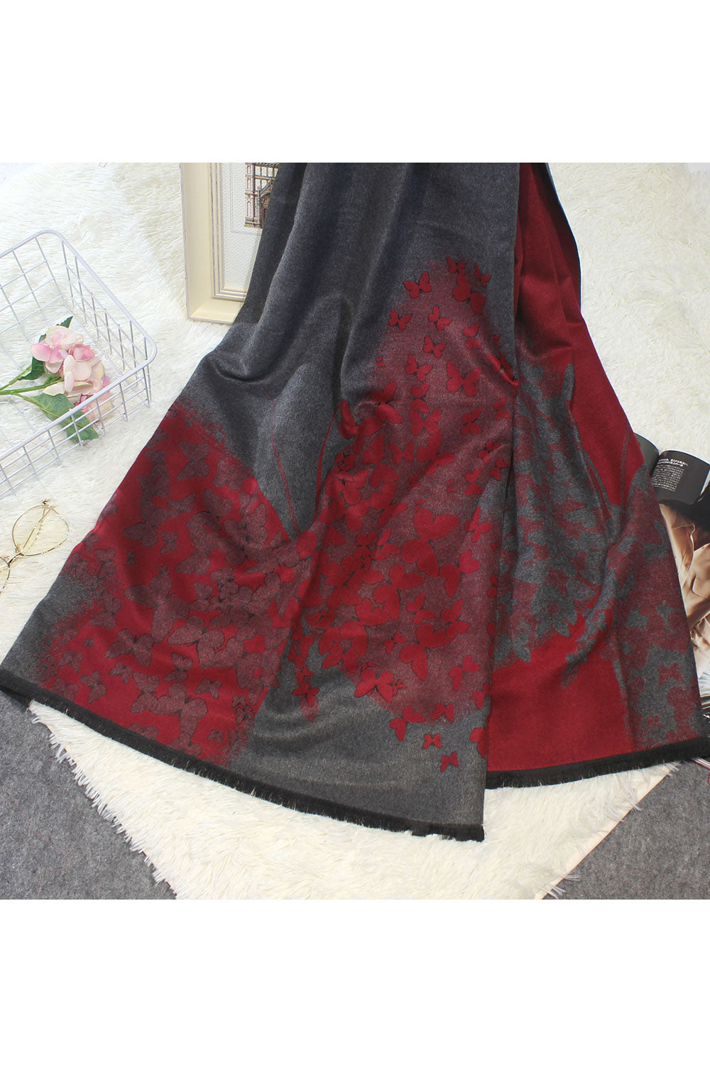 Women Autumn Winter Butterfly Decorated Warm Shawl