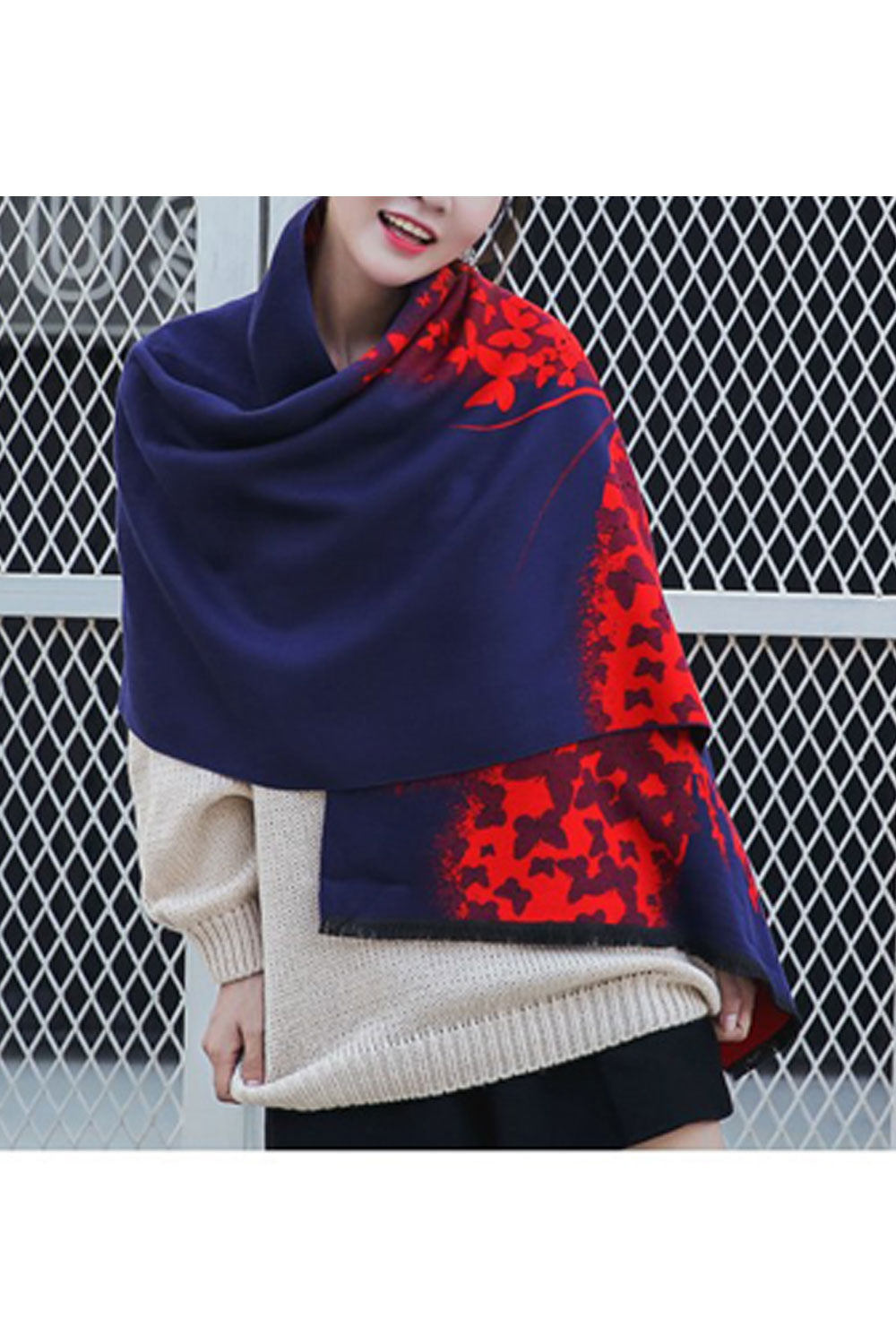 Women Autumn Winter Butterfly Decorated Warm Shawl