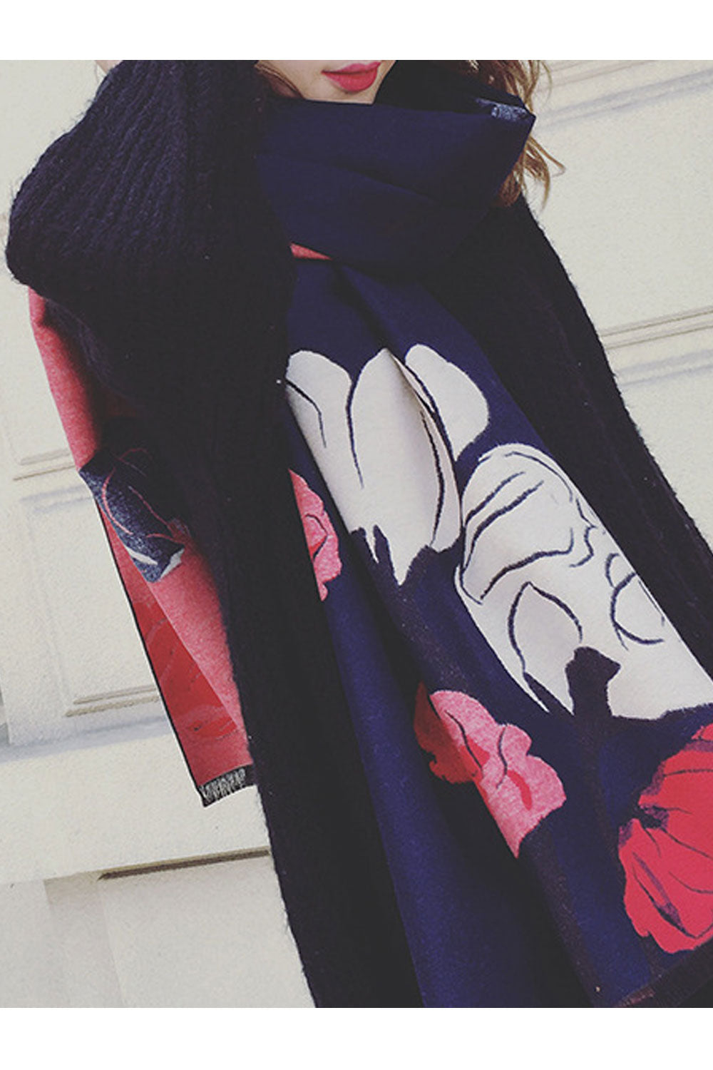 Women Warm Thick Cashmere Flower Pattern Winter Shawl