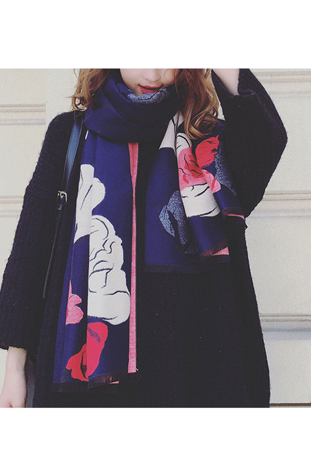 Women Warm Thick Cashmere Flower Pattern Winter Shawl
