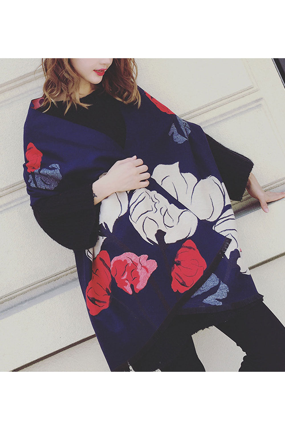 Women Warm Thick Cashmere Flower Pattern Winter Shawl
