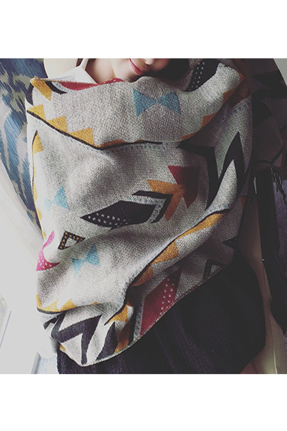 Women Lovely Printed Pattern Tassel Decorated Warm Shawl