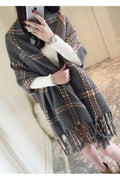 Women Classy Plaid Pattern Tassel Decorated Warm Cashmere Shawl