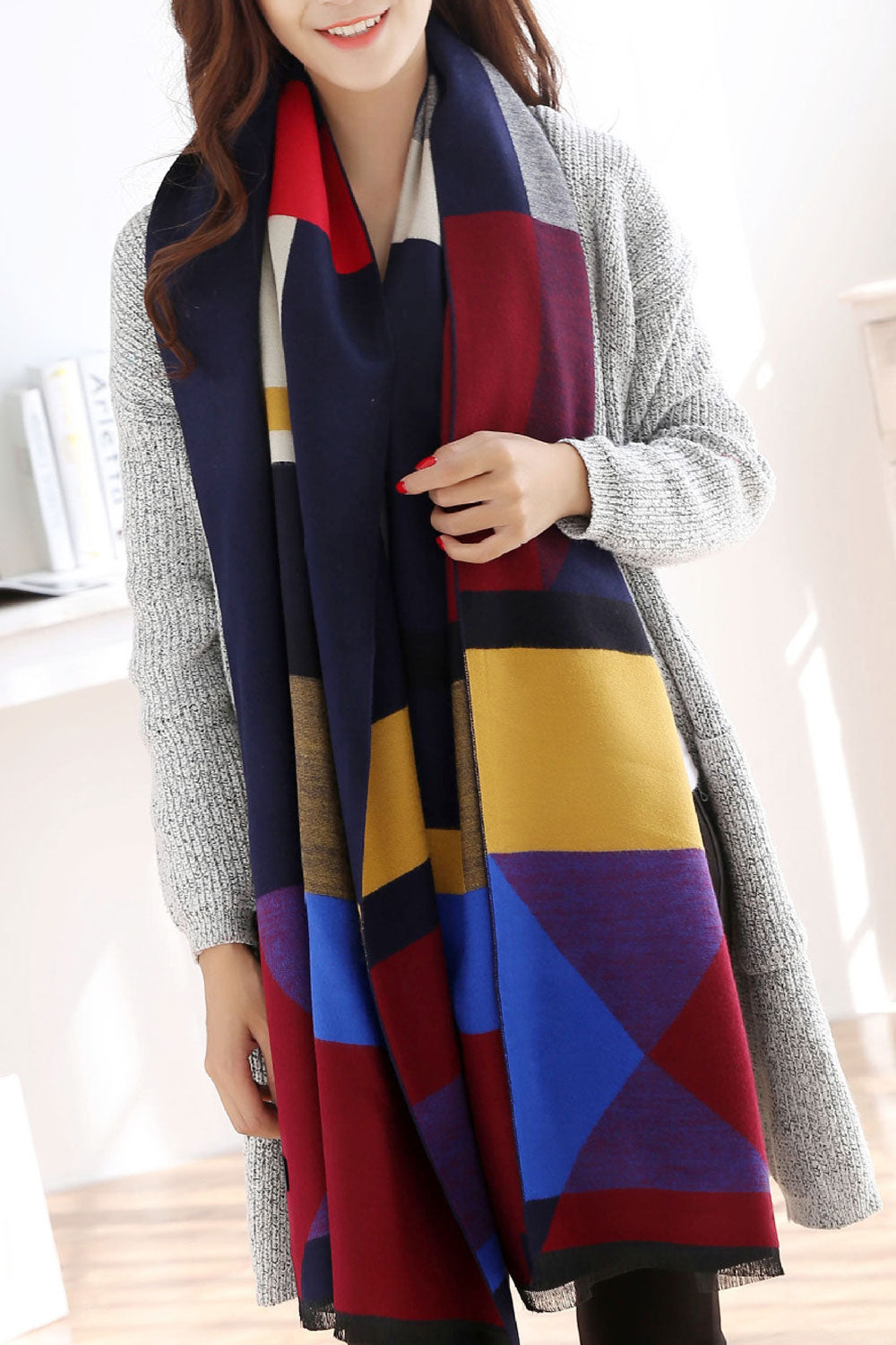 Women Fashion Contrast Color Winter Warm Thick Shawl