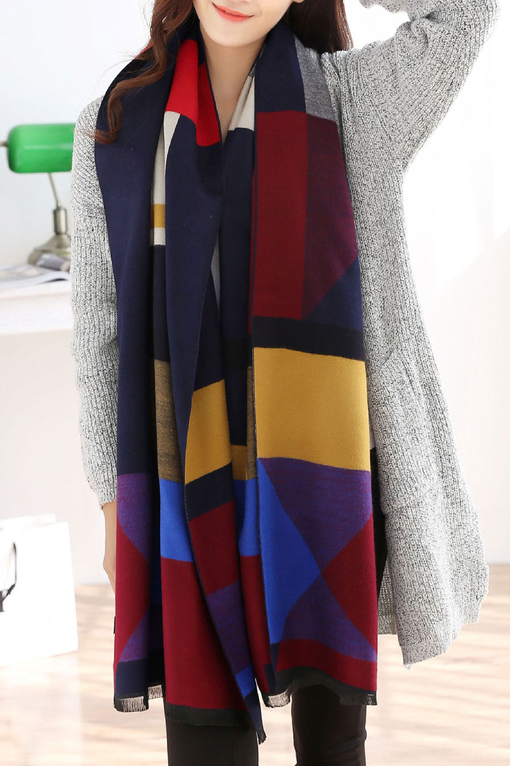 Women Fashion Contrast Color Winter Warm Thick Shawl
