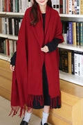 Women Solid Color Tassel Decorated Warm & Thick Shawl